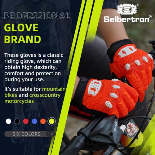 Seibertron Unisex MX ATV MTB Racing Gloves - Full Finger Touchscreen Glove for Bicycle Cycling Mountain Biking Motorcycle and Motocross Fluo Orange M - Image 2