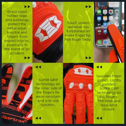 Seibertron Unisex MX ATV MTB Racing Gloves - Full Finger Touchscreen Glove for Bicycle Cycling Mountain Biking Motorcycle and Motocross Fluo Orange M - Image 5