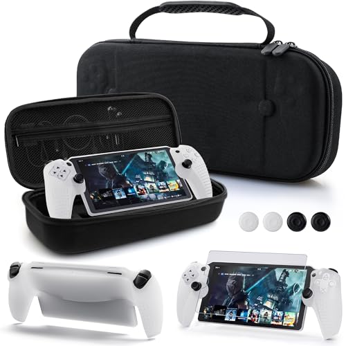 GLDRAM Carrying Case for PlayStation Portal Remote Player, Built-in Groove Handheld Travel Storage Bag for PS5 Portal Accessories with Clear-White Silicone Cover, Screen Protector & Thumb Caps - Image 1