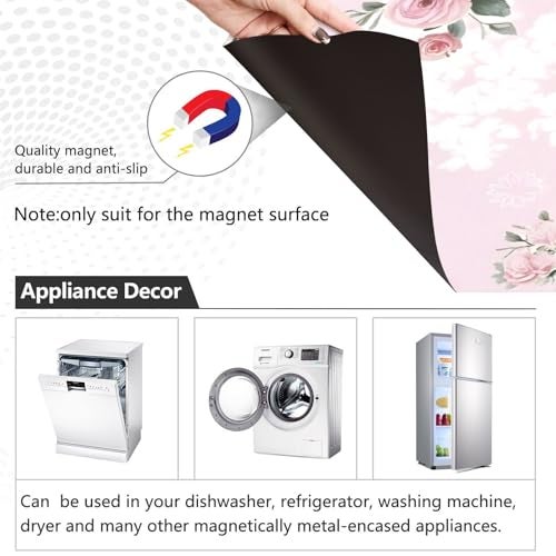 BOENLE Floral Pink Roses Bouquets Dishwasher Magnet Cover Sticker Magnetic Refrigerator Panel Front Door Fridge Microwave Decal Decorative Vinyl - Image 3