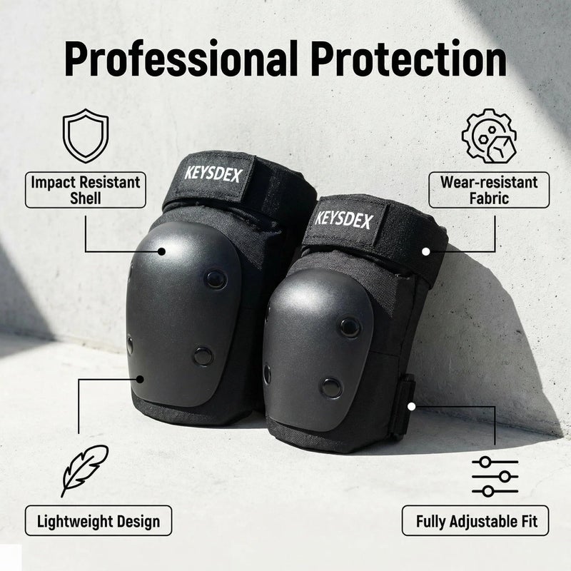 KEYSDEX Adult 6 in 1 Protective Gear Set,Knee Elbow Wrist Pads with Polypropylene Shell & EVA Padding for Skate&Skateboarding,Cycling,Roller Skating,Snowboarding,Scooter,BMX Black Large (134-190 LBS) - Image 4