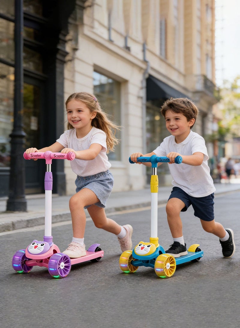 Shuer Kick Scooters for Kids, with Flashing Wheels and Adjustable Handle for Children, Kick Scooter with Music and Light for 1-6 Years Boys and Girls Indoor Outdoor(Pink) - Image 3