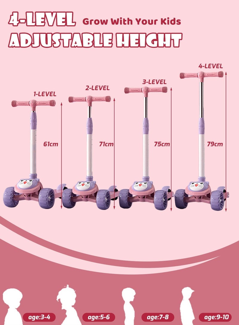 Shuer Kick Scooters for Kids, with Flashing Wheels and Adjustable Handle for Children, Kick Scooter with Music and Light for 1-6 Years Boys and Girls Indoor Outdoor(Pink) - Image 2