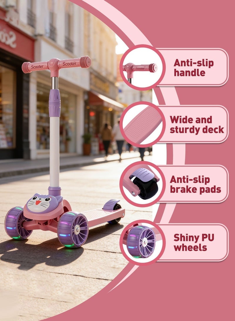 Shuer Kick Scooters for Kids, with Flashing Wheels and Adjustable Handle for Children, Kick Scooter with Music and Light for 1-6 Years Boys and Girls Indoor Outdoor(Pink) - Image 5
