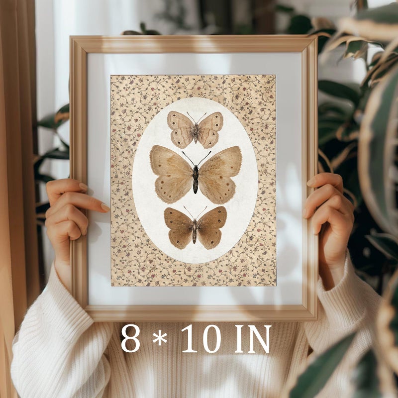 uniro Vintage Butterfly Canvas Wall Art, Bedroom Bathroom Shelf Retro Butterfly Illustration Room Decor, Canvas Prints, Posters Wall Decor Antique Paintings Home Farmhouse Wall Decor - Image 3
