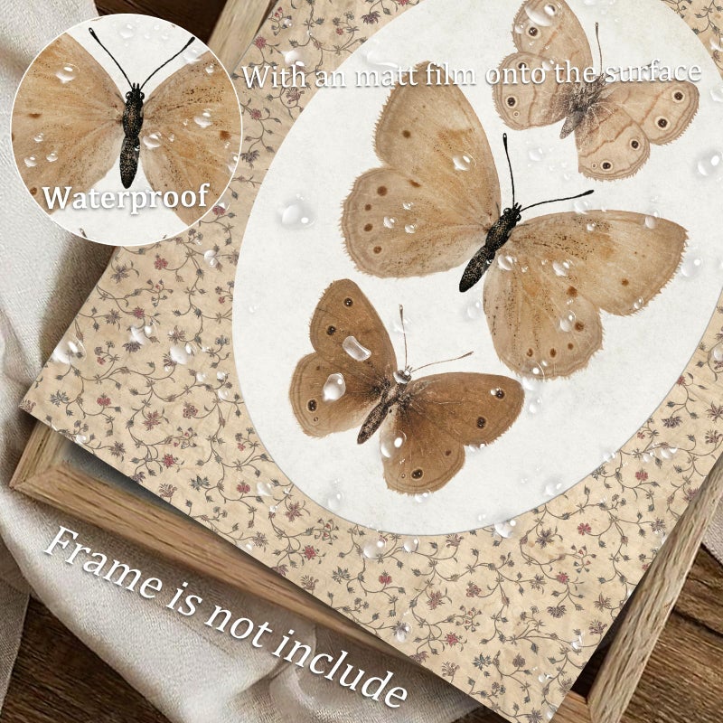 uniro Vintage Butterfly Canvas Wall Art, Bedroom Bathroom Shelf Retro Butterfly Illustration Room Decor, Canvas Prints, Posters Wall Decor Antique Paintings Home Farmhouse Wall Decor - Image 4