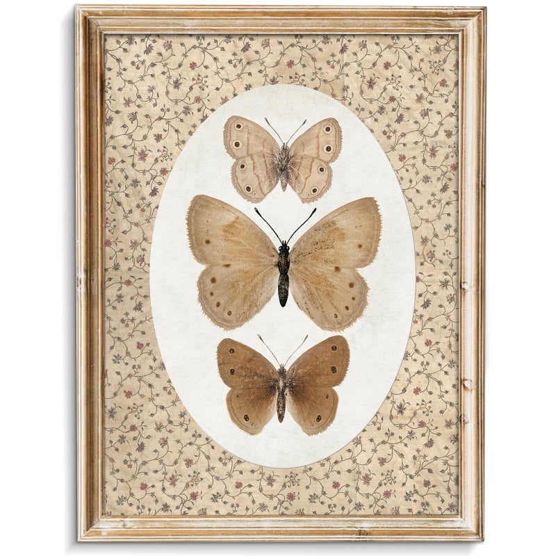 uniro Vintage Butterfly Canvas Wall Art, Bedroom Bathroom Shelf Retro Butterfly Illustration Room Decor, Canvas Prints, Posters Wall Decor Antique Paintings Home Farmhouse Wall Decor - Image 1