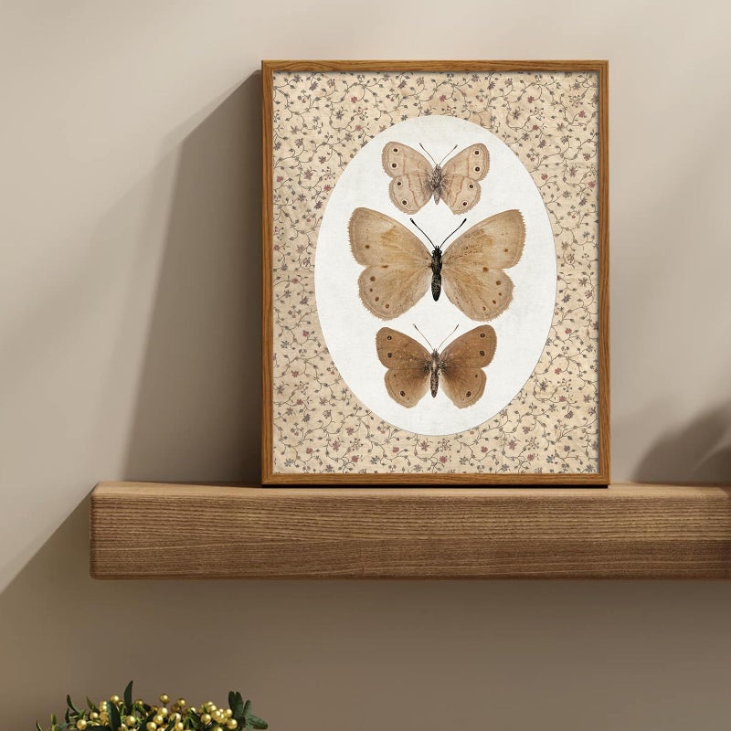uniro Vintage Butterfly Canvas Wall Art, Bedroom Bathroom Shelf Retro Butterfly Illustration Room Decor, Canvas Prints, Posters Wall Decor Antique Paintings Home Farmhouse Wall Decor - Image 2