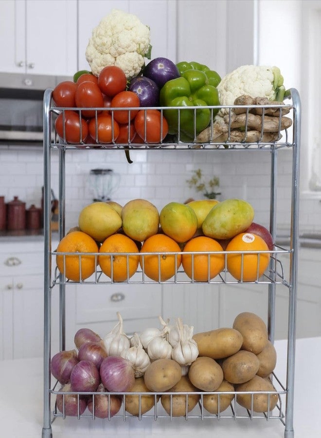 GLOCY 3-Tier Multipurpose Kitchen Rack| Storage Rack| Stainless Steel Shelf Home utensils Organizer| Rack for Books, Towel, cutlery (Pack of 1,Silver) - Image 2