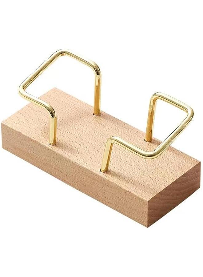 HOOKOR Walnut Wood Business Card Holder for Desk Gold Business Card Display Holder Desktop Business Card Stand Organizer for Office Tabletop (Beech) - Image 1