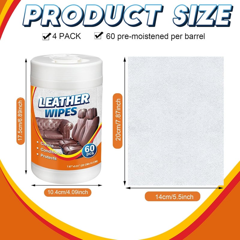 Swiffen 4 Pack Leather Cleaner Wipes 240 Count Bulk Large 8" x 5.5" Size Leather Clean Condition Protect Wipes for Vinyl, Apparel Furniture Couch Car Seats Shoes Boots Bags Purses - Image 2