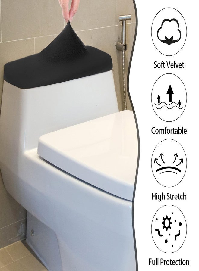 Larrel 2 Pcs Toilet Tank Cover,Universal Toilet Lid Cover,Absorbent Washable Toilets Tank Lid Replacement Stretch Elastic Protector Toilets Covers with Elastic Bottom for Bathroom Decor Accessories(Black) - Image 3