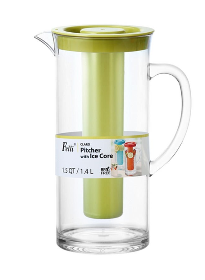 Felli Claro Elegant Design BPA-Free Pitcher with Ice Core Clear and Green 1.4 Liter