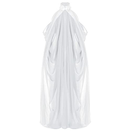 DRHOM Vintage Women Bridal Veil Cloak Halter Capelets off shoulder Shiny Button Shaw Cloak For Wedding Pary (Onesize, White) - Image 2