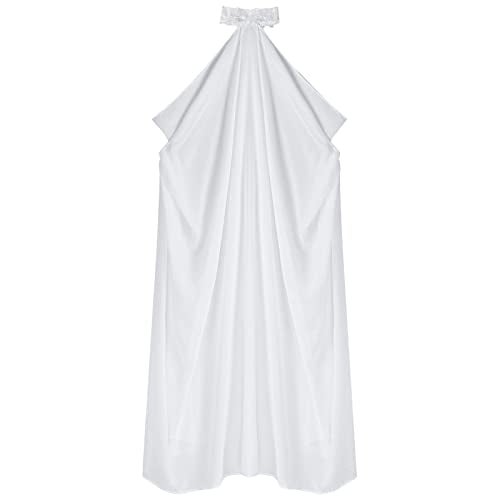 DRHOM Vintage Women Bridal Veil Cloak Halter Capelets off shoulder Shiny Button Shaw Cloak For Wedding Pary (Onesize, White) - Image 4