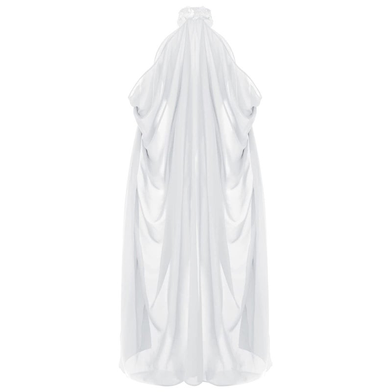 DRHOM Vintage Women Bridal Veil Cloak Halter Capelets off shoulder Shiny Button Shaw Cloak For Wedding Pary (Onesize, White) - Image 5