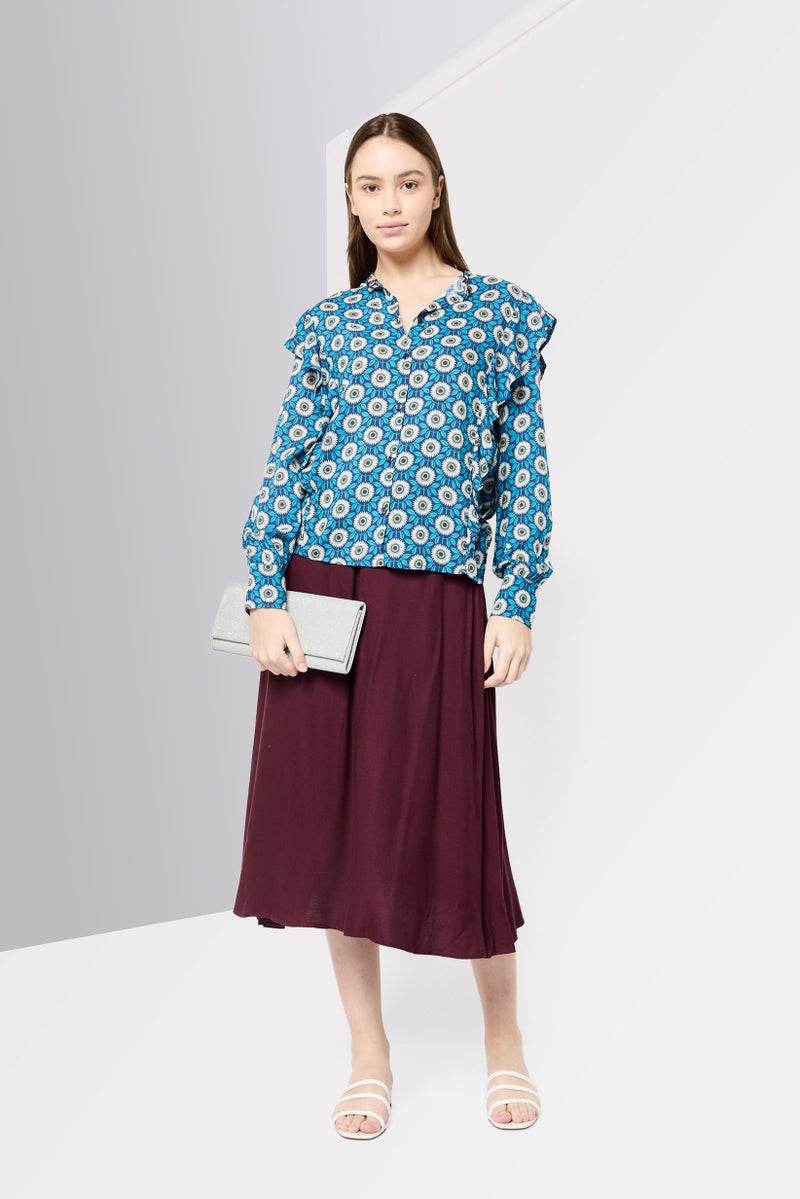 Harmont & Blaine بلوزة نسائية بأكمام طويلة وطوق دائري، مطبوعة برسومات، متعددة الألوان - Image 2