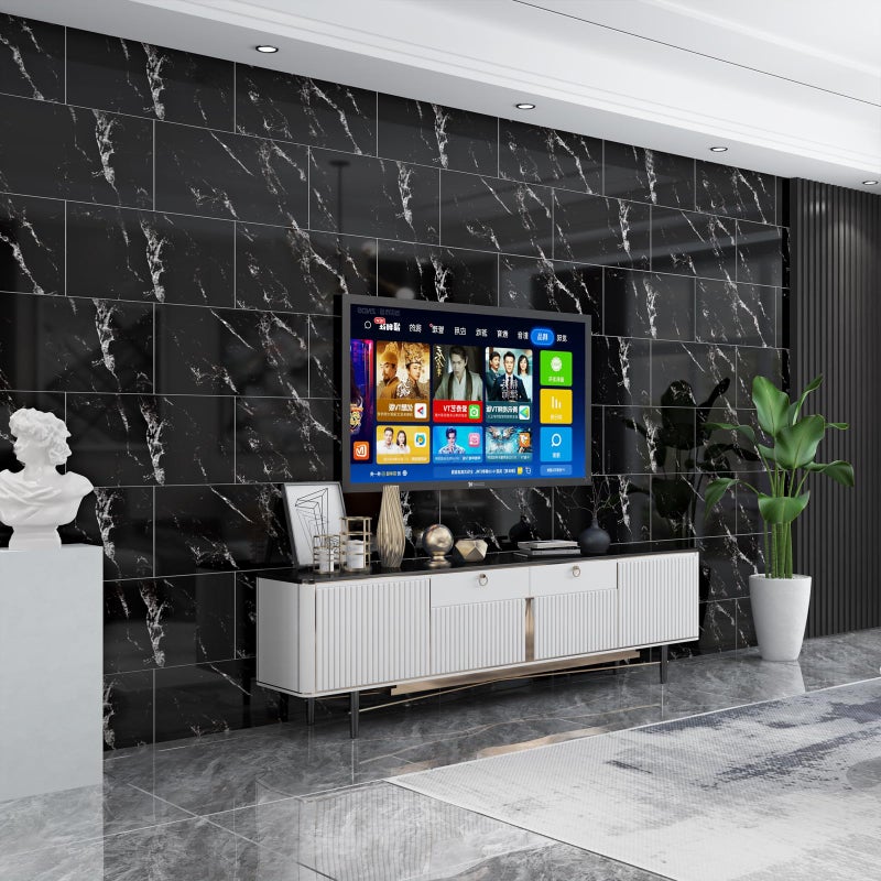 Haimin Wall Panels Peel and Stick 20 Pieces 23.6x11.8in (38.7 Sq. Ft. Coverage) Lightweight Backsplash Marble Look Tileï¼ˆnot Real Marble, Ideal for Kitchen Bathrooms Living Rooms Bedrooms (Black-JGH) - Image 2