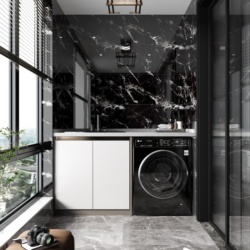 Haimin Wall Panels Peel and Stick 20 Pieces 23.6x11.8in (38.7 Sq. Ft. Coverage) Lightweight Backsplash Marble Look Tileï¼ˆnot Real Marble, Ideal for Kitchen Bathrooms Living Rooms Bedrooms (Black-JGH) - Image 3