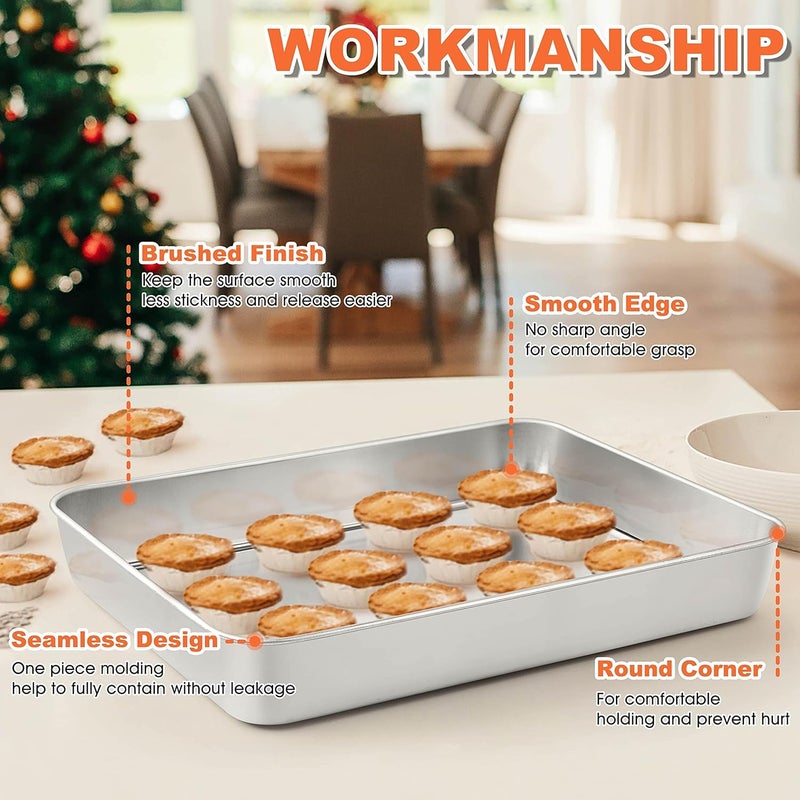 Herogo 10.5" x 8" x 2" Deep Baking Pan Set of 2, Stainless Steel Rectangle Sheet Cake Pan for Lasagna Brownies Casseroles Cakes, Dishwasher Safe & Durable - Image 4
