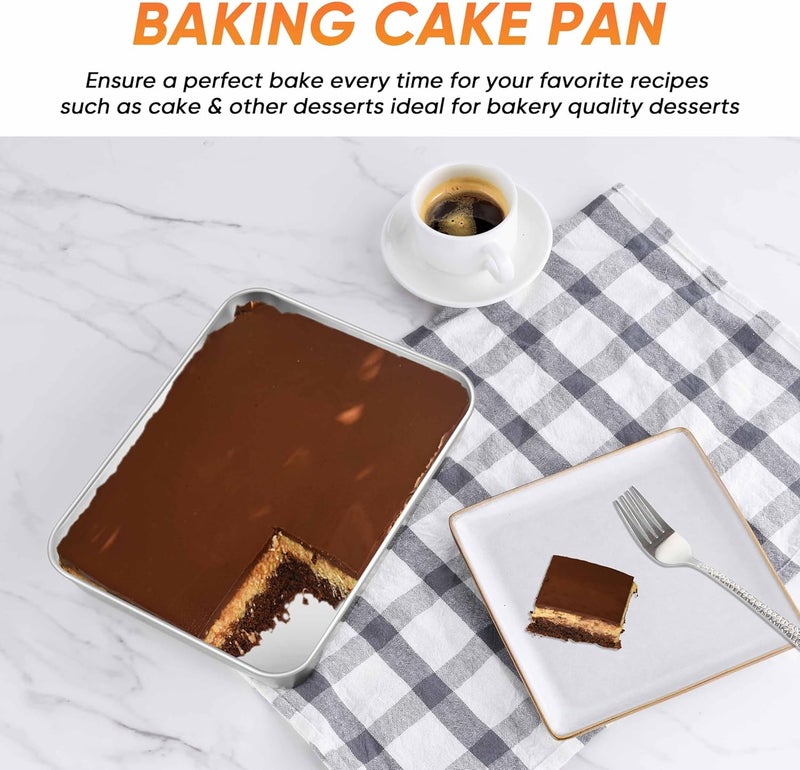 Herogo 10.5" x 8" x 2" Deep Baking Pan Set of 2, Stainless Steel Rectangle Sheet Cake Pan for Lasagna Brownies Casseroles Cakes, Dishwasher Safe & Durable - Image 5