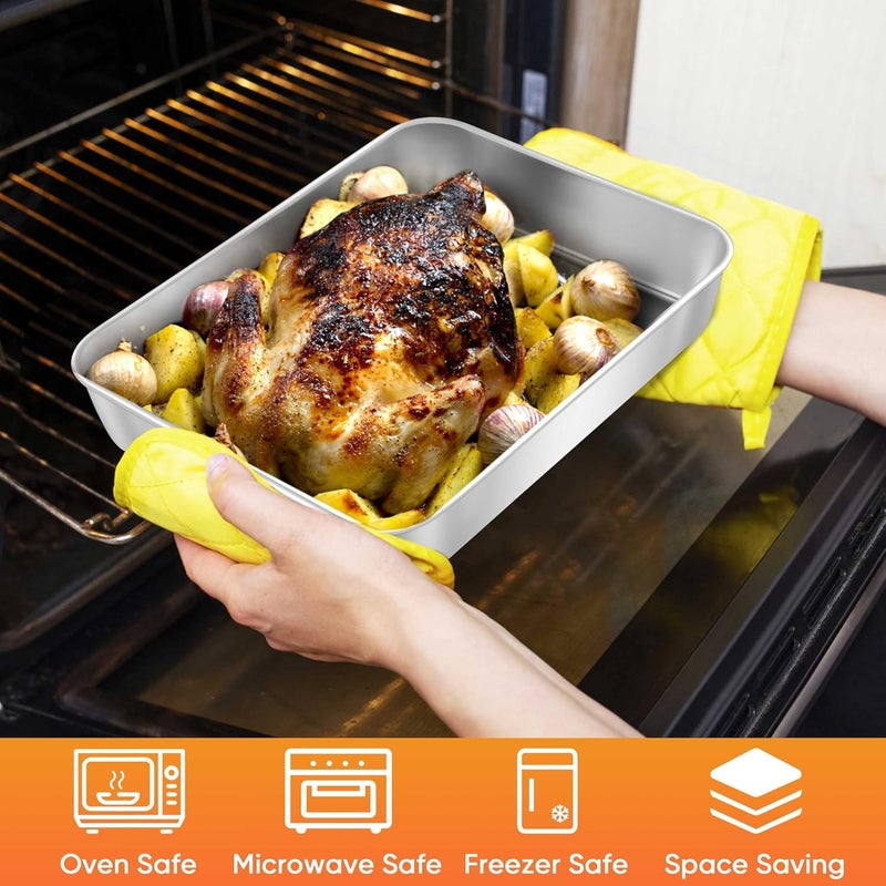 Herogo 10.5" x 8" x 2" Deep Baking Pan Set of 2, Stainless Steel Rectangle Sheet Cake Pan for Lasagna Brownies Casseroles Cakes, Dishwasher Safe & Durable - Image 3
