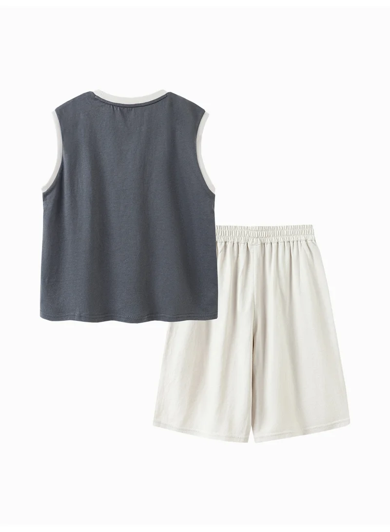 mini bala Boys Premium Soft Sleeveless Top & Shorts Loungewear Set with Mountain Graphic, Breathable, Comfortable, Stylish, Perfect for Sleep & Casual Home Wear Children's Outfit