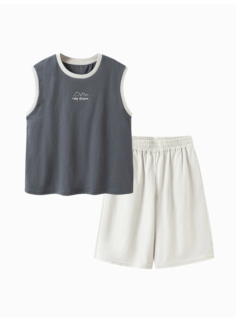 mini bala Boys Premium Soft Sleeveless Top & Shorts Loungewear Set with Mountain Graphic, Breathable, Comfortable, Stylish, Perfect for Sleep & Casual Home Wear Children's Outfit