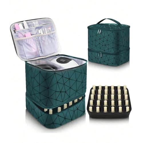 Fennec Mart Travel Nail Polish Organizer Bag Large Capacity Double Layer Makeup Case for 30 Bottles Nail Art Tool Storage with Handle, Customizable Compartments Multi Pouches for Travel (Black) - Image 4