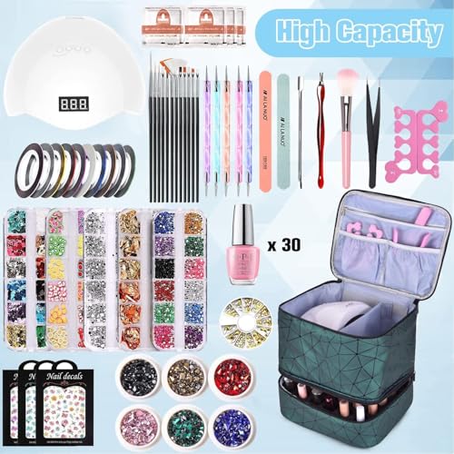 Fennec Mart Travel Nail Polish Organizer Bag Large Capacity Double Layer Makeup Case for 30 Bottles Nail Art Tool Storage with Handle, Customizable Compartments Multi Pouches for Travel (Black) - Image 2