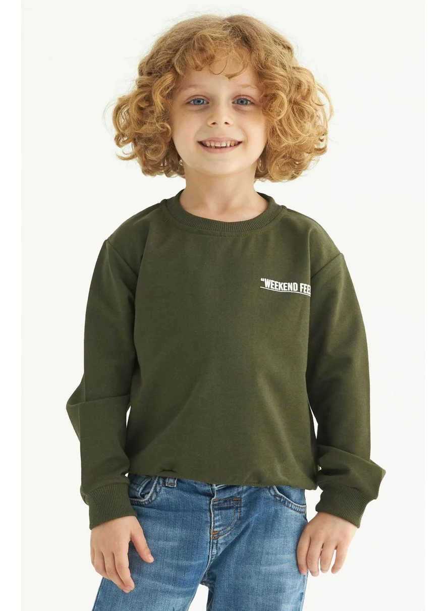 Zepkids Crew Neck Long Sleeve Weekend Feel Printed Khaki Color Boy's Sweatshirt