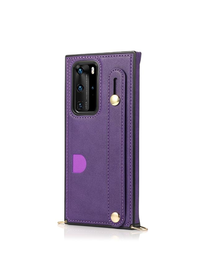 S-TOP Case For Huawei P40 Pro Wrist Strap PU+TPU Shockproof Protective Case with Crossbody Lanyard & Holder & Card Slot - Image 2