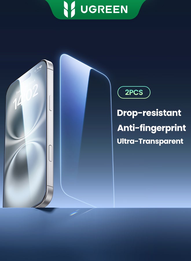 Ugreen 2Pack iPhone 16 15 Screen Protector 6.1-Inch HD Clear, Easy Installation Frame, Military-Grade Protection, Scratch Resistant, Anti-Fingerprint, Bubble Free, 9H Tempered Glass Film for iPhone 16 15 Clear - Image 1