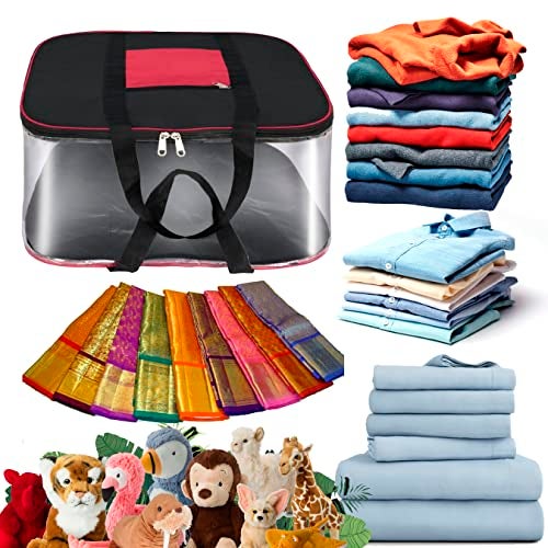 NISUN 4 Pack Moisture Proof Big Nylon Transparent Underbed Storage Bag/Stationery Paper/Blankets/Clothes Storage Bag (BlackRed, 57x47x26 cm), Rectangular - Image 3