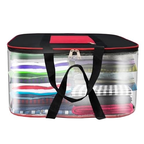 NISUN 4 Pack Moisture Proof Big Nylon Transparent Underbed Storage Bag/Stationery Paper/Blankets/Clothes Storage Bag (BlackRed, 57x47x26 cm), Rectangular - Image 4