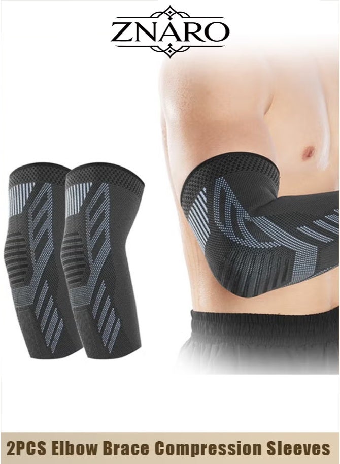 ZNARO 2 Pieces Elbow Brace Compression Sleeves, Adjustable Support for Tendonitis Tennis Elbow Arthritis Joint Pain Relief, Breathable Pads for Weightlifting Fitness Basketball Golf (Large) - Image 1