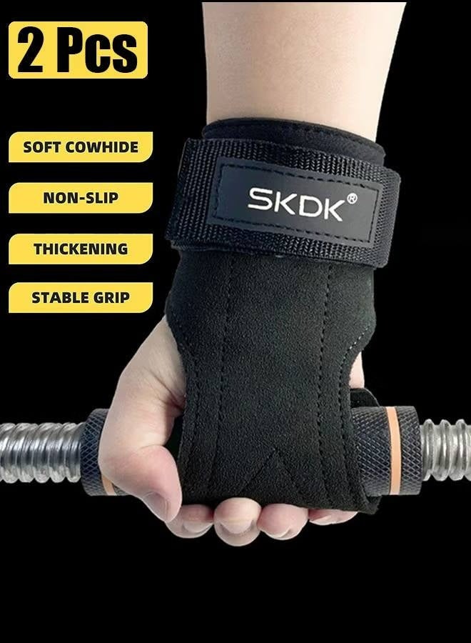 2 Pcs Wrist Straps for Weightlifting,Double Layer Leather Weightlifting Wrist Strap for Deadlift and Powerlifting, Adjustable Padded Gym Workout Lifting Wrist Gym Lifting Straps Black - Image 2