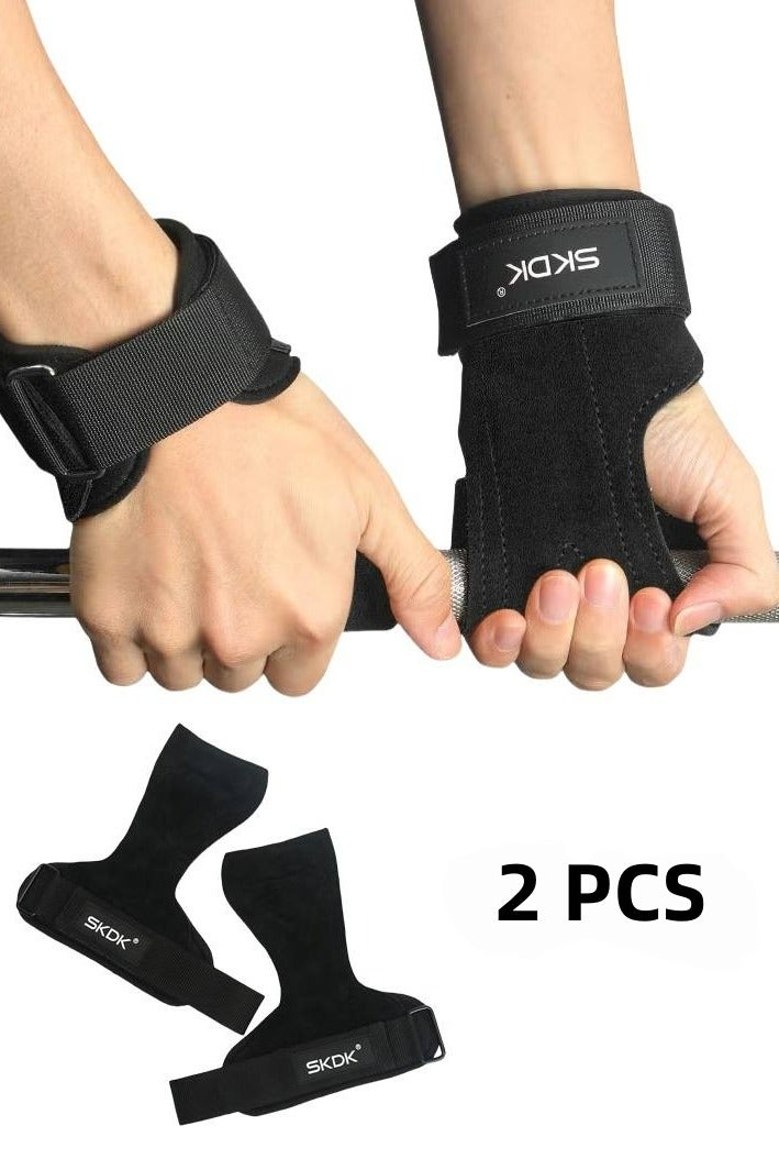 2 Pcs Wrist Straps for Weightlifting,Double Layer Leather Weightlifting Wrist Strap for Deadlift and Powerlifting, Adjustable Padded Gym Workout Lifting Wrist Gym Lifting Straps Black - Image 1