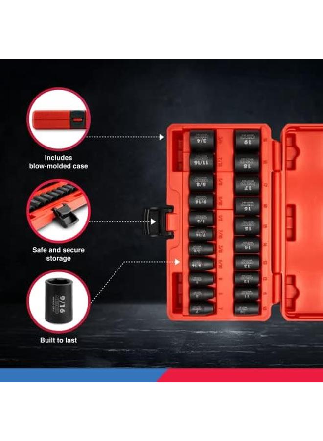 نيكو 02432A 3 8 بوصة Drive Sae ومجموعة مقابس الصدمات المترية 21 قطعة ضحلة Sae 5 16 بوصة إلى 3 4 بوصة 7 مم إلى 19 مم فولاذ Cr V ممتاز بتصميم سداسي 6 نقاط طلاء مقاوم للتآكل  - Image 4