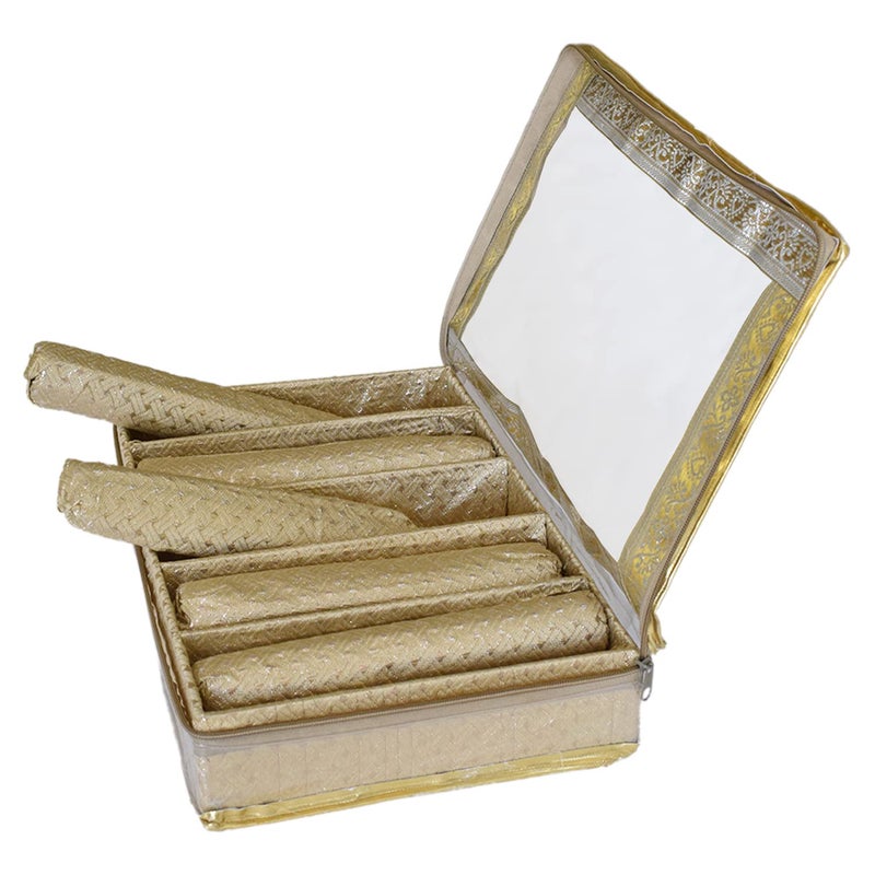 Kuber Industries Kuber Industries Multipurpose Weave Design Laminated 5 Rod Bangle Box/Organizer/Case With Tranasparent Top (Gold)-47KM0401  - Image 3