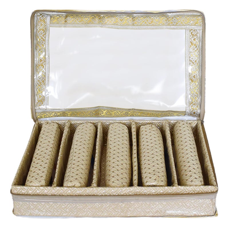 Kuber Industries Kuber Industries Multipurpose Weave Design Laminated 5 Rod Bangle Box/Organizer/Case With Tranasparent Top (Gold)-47KM0401  - Image 4