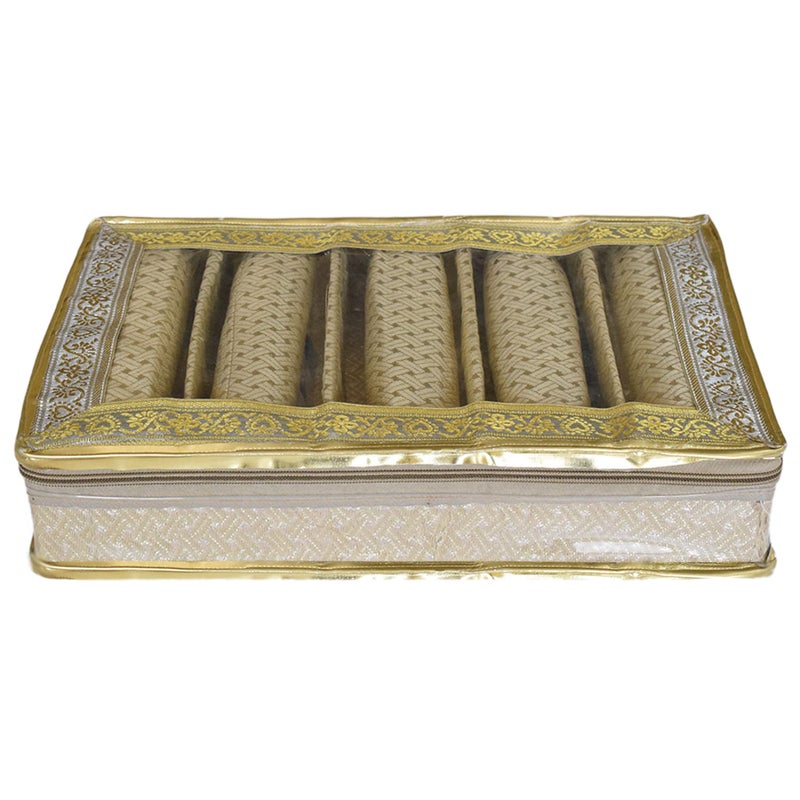 Kuber Industries Kuber Industries Multipurpose Weave Design Laminated 5 Rod Bangle Box/Organizer/Case With Tranasparent Top (Gold)-47KM0401  - Image 1