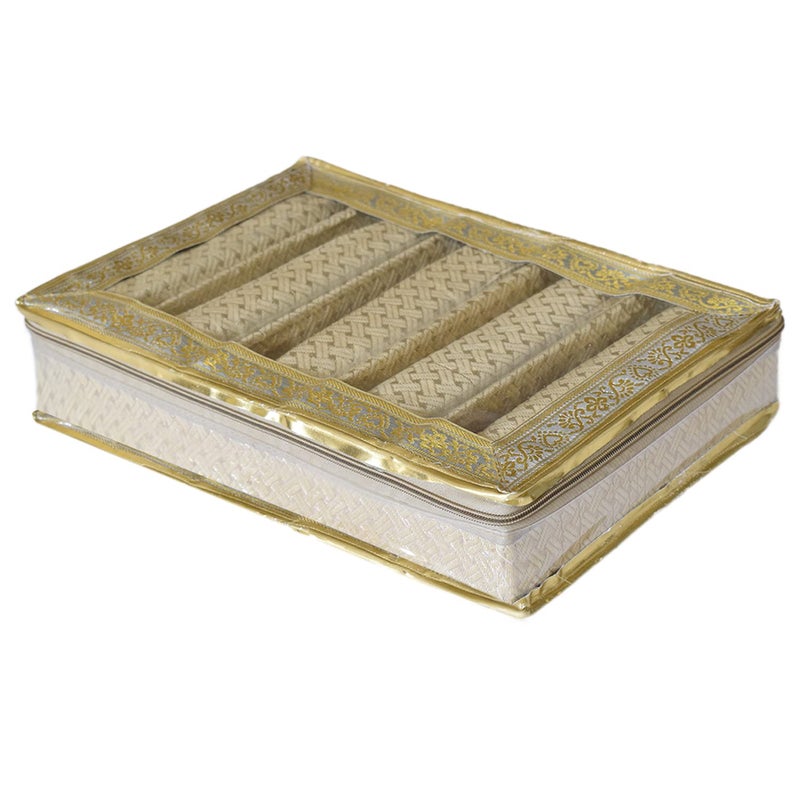 Kuber Industries Kuber Industries Multipurpose Weave Design Laminated 5 Rod Bangle Box/Organizer/Case With Tranasparent Top (Gold)-47KM0401  - Image 2