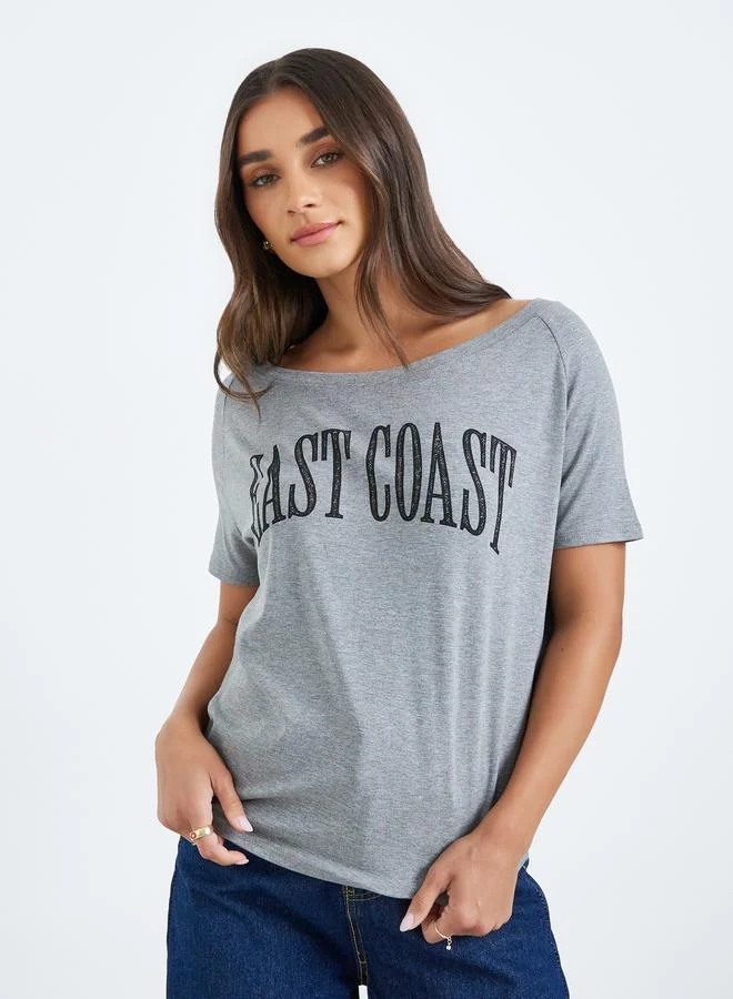 Women Grey Slogan Print T-Shirt