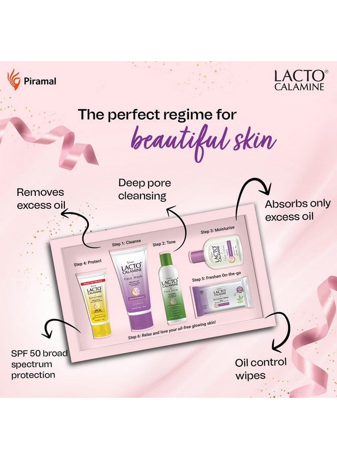 لاكتو كلامين مجموعة العناية بالوجه المتميزة للنساء، غسول الوجه الواقي من الشمس، مناديل مبللة، تونر للوجه، مجموعة من 5 منتجات مميزة، سلة هدايا هولي - Image 5