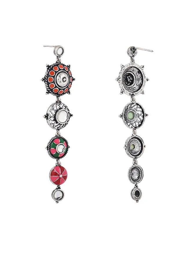 فويلا Folklore Enamelled Circular Long Drop Earrings