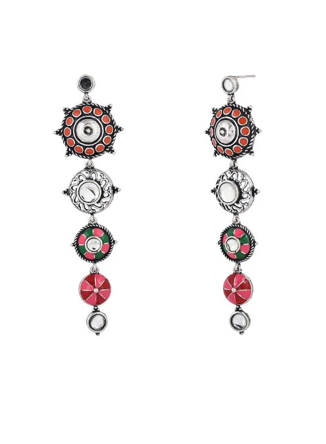 فويلا Folklore Enamelled Circular Long Drop Earrings