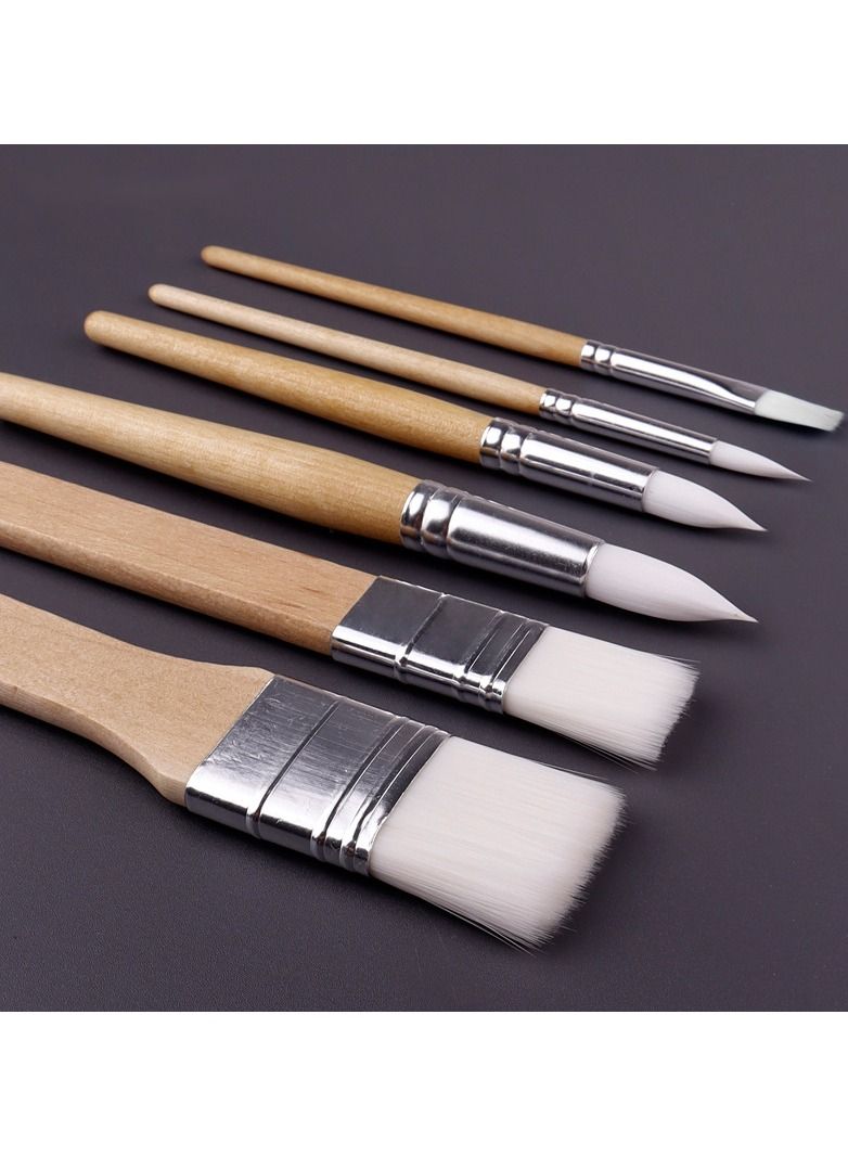 SYOSI Paint Brush Set 6 Pcs Nylon Paint Brushes White Nylon Brushe Short Stick Oil Painting Brush Set Log Stick Art Student Painting Brush Acrylic Brush for Card Making DIY Art Crafts Project  - Image 2