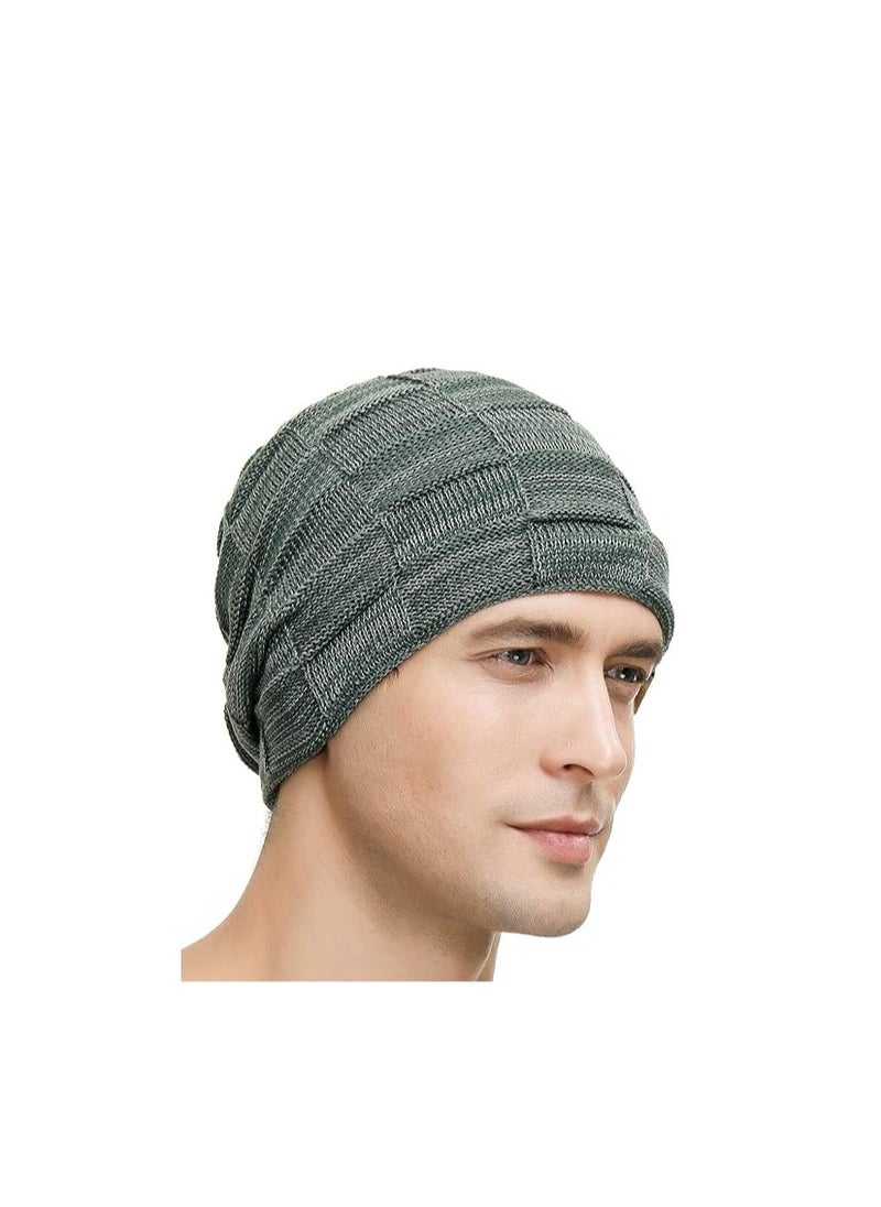 SYOSI - Mens Slouchy Beanie Hats, 2 Packs Slouchy Beanie for Men Winter Hats for Guys Cool Beanies Mens Lined Knit Warm Thick Skully Stocking Binie Hat, Blue/Army Green - Image 1