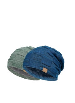 Mens Slouchy Beanie Hats, 2 Packs Slouchy Beanie for Men Winter Hats for Guys Cool Beanies Mens Lined Knit Warm Thick Skully Stocking Binie Hat, Blue/Army Green
